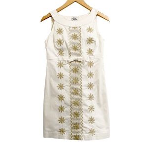 Lilly Pulitzer White Gold Embroidered Sleeveless Summer Dress